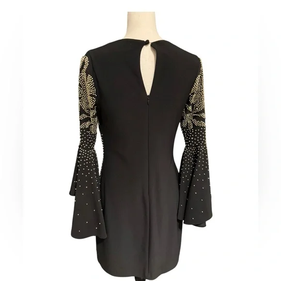 NWT Betsy & Adam beaded Black Gold Long bell Sleeve cocktail mini dress sz 6